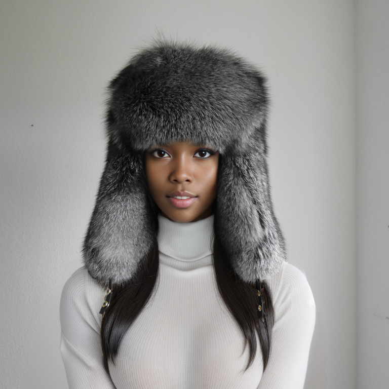 Blue frost fur ushanka